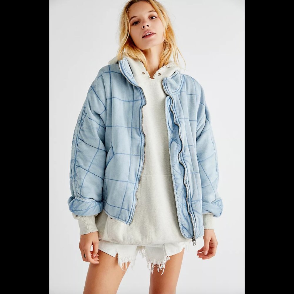 Free People Dolman Quilted Knit Jacket Top Oversized Zip-up Slouchy L